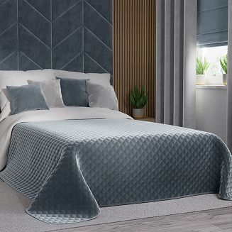 Narzuta dekoracyjna VELVI 220x240 pikowana w geometryczny wzór niebieska