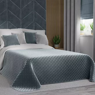 Narzuta dekoracyjna VELVI 220x240 pikowana w geometryczny wzór niebieska