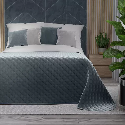 Narzuta dekoracyjna VELVI 220x240 pikowana w geometryczny wzór niebieska