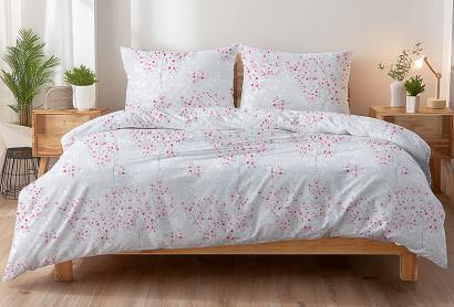 Pościel z kory 200x220 szara różowa kwiat wiśni sakura