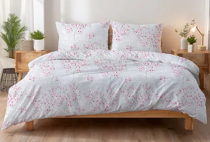 Pościel z kory 200x220 szara różowa kwiat wiśni sakura