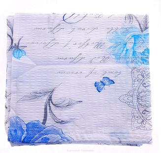 Poszewka z kory 70x80 wzór niebieskie kwiaty na białym tle