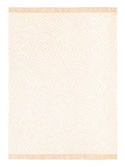 Koc bawełniano-akrylowy 150x200 kremowy beżowy geometria