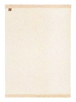 Koc bawełniano-akrylowy 150x200 kremowy beżowy geometria