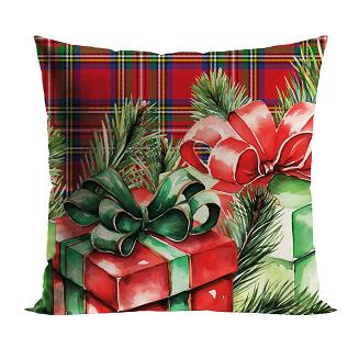 Poszewka dekoracyjna świąteczna PREZENTY 40x40 welwetowa czerwona zielona