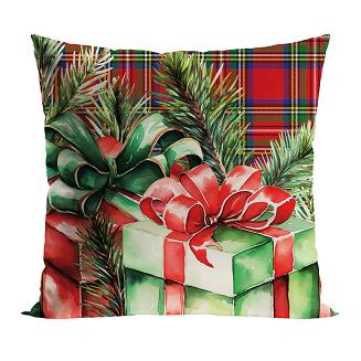 Poszewka dekoracyjna świąteczna PREZENTY 40x40 welwetowa czerwona zielona