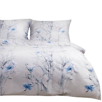 Pościel satyna bawełniana SATYNLOVE 220x200 biała w błękitne kwiatki