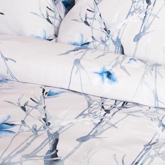 Pościel satyna bawełniana SATYNLOVE 220x200 biała w błękitne kwiatki