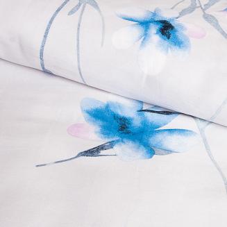 Pościel satyna bawełniana SATYNLOVE 220x200 biała w błękitne kwiatki