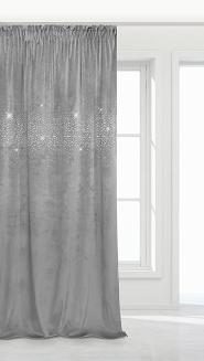Popielata Zasłona Welurowa Z Kryształkami Na Taśmie 140x270 Shiny