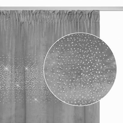 Zasłona gotowa na taśmie Shiny 140x270 welurowa z kryształkami popielata