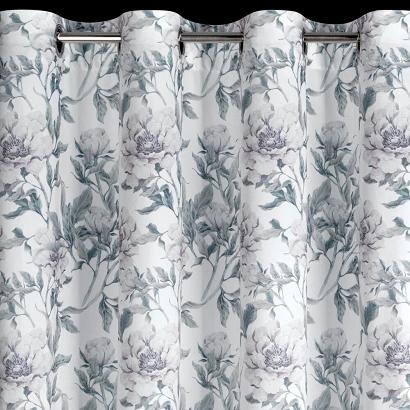 Zasłona gotowa na przelotkach BEVERLY 140x250 Eurofirany welwetowa biała różowa angielskie kwiaty