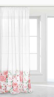 Firana gotowa na taśmie ROSALLY 140x250 biało czerwona w róże