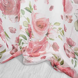 Firana gotowa na taśmie ROSALLY 140x250 biało czerwona w róże