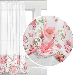 Firana gotowa na taśmie ROSALLY 140x250 biało czerwona w róże