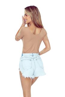 Elegancka bluzka z prążkowanej dzianiny z krótkim rękawem Tisa beżowa