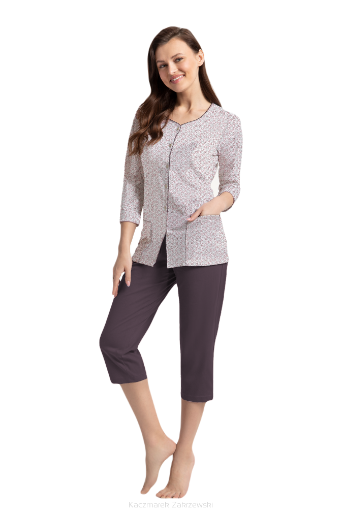 Piżama damska LUNA kod 388 kakaowa ekri w rozetki