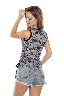 Bluzka damska bez rękawów Benita w kwiatowym wzorze ecru czarna