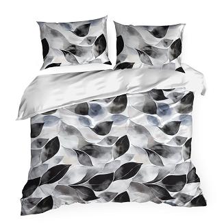 Pościel satynowa SPRING 160x200 Eurofirany biała czarna w liście