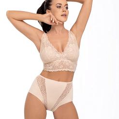 Figi damskie z wysokim stanem i koronką Babell kod 174 beżowe