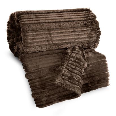 Koc narzuta NINA 150x200 Eurofirany ciemnobrązowy niezwykle miękki w przestrzenne pasy