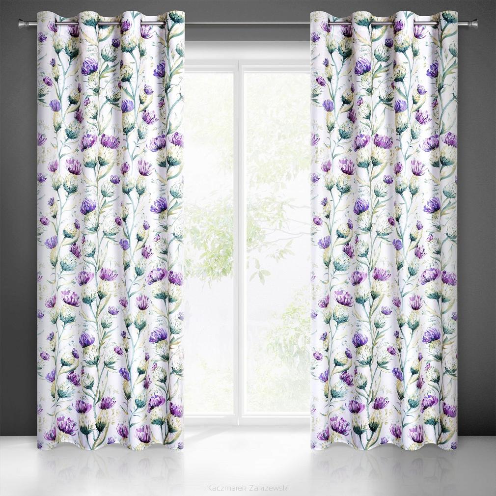 Zasłona gotowa na przelotkach EMILLY 140x250 Eurofirany zielony/fioletowy