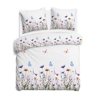 Pościel flanelowa FLANELOVE 160x200 kolorowa łąka kwiatów na białym tle