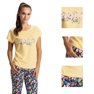 Piżama damska LUNA kod 616 żółta / kolorowe listki