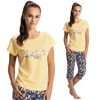 Piżama damska LUNA kod 616 żółta / kolorowe listki
