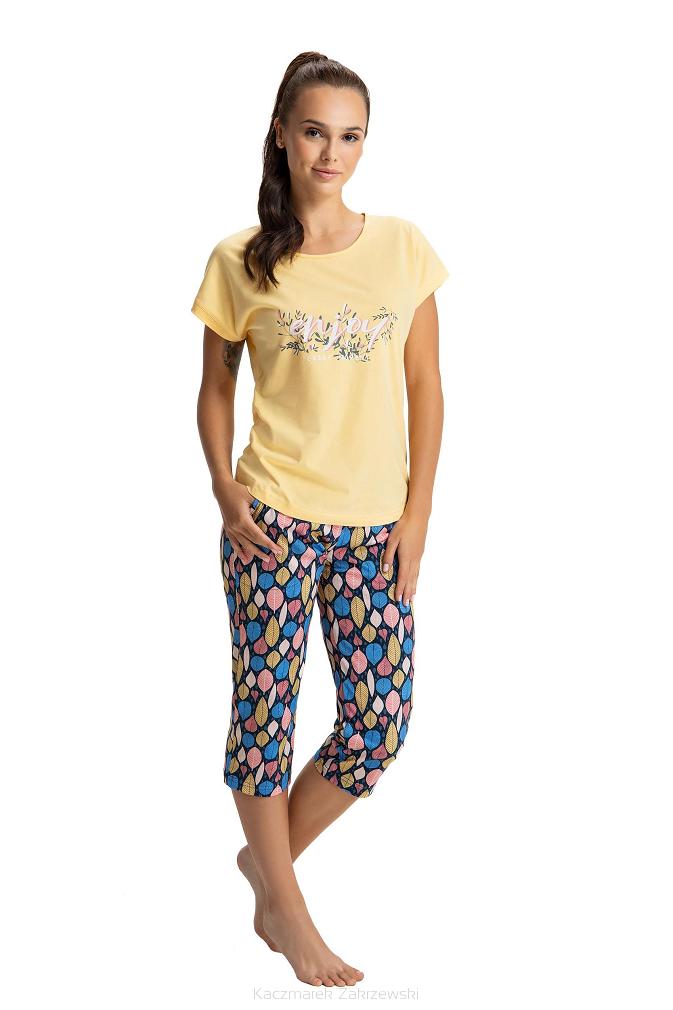 Piżama damska LUNA kod 616 żółta / kolorowe listki