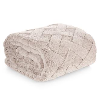 Koc narzuta CARO 170x210 Design91 beżowy puszysty wytłaczany w kratę