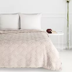 Koc narzuta CARO 170x210 Design91 beżowy puszysty wytłaczany w kratę
