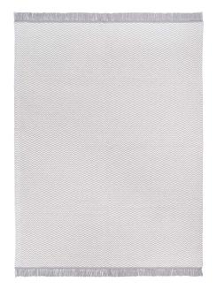 Koc bawełniano-akrylowy 150x200 biały szary zygzak