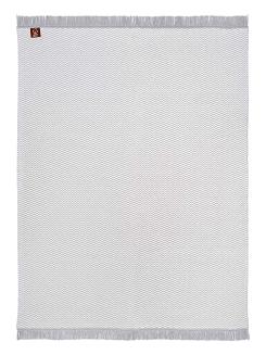 Koc bawełniano-akrylowy 150x200 biały szary zygzak