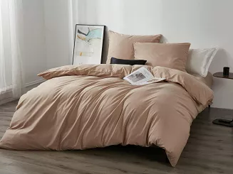 Pościel satyna bawełniana Queen Premium 160x200 beżowa ze złotą lamówką