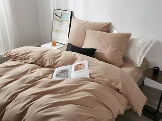 Pościel satyna bawełniana Queen Premium 160x200 beżowa ze złotą lamówką
