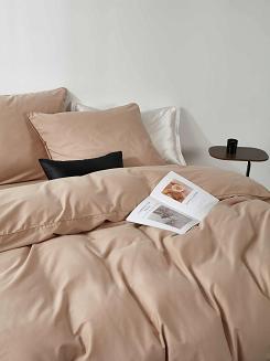 Pościel satyna bawełniana Queen Premium 160x200 beżowa ze złotą lamówką