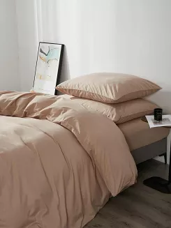 Pościel satyna bawełniana Queen Premium 160x200 beżowa ze złotą lamówką