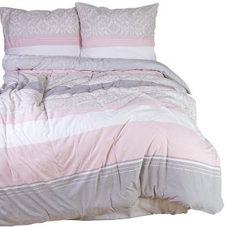 Pościel jersey 200x220 JERSEYLOVE biała różowa szara pasy ornament