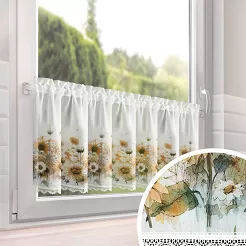 Zazdrostka gotowa na taśmie SUNFLOWER 150x40 Eurofirany biała żółte słoneczniki