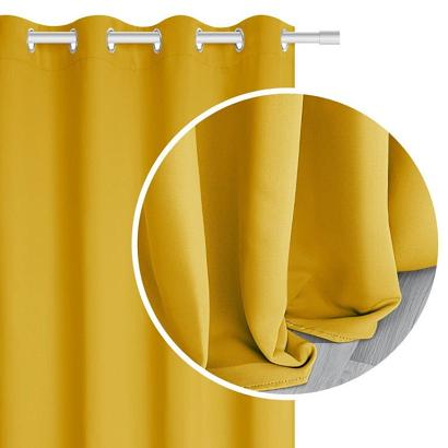 Zasłona gotowa na przelotkach HOLD 140x250 zaciemniająca blackout musztardowa