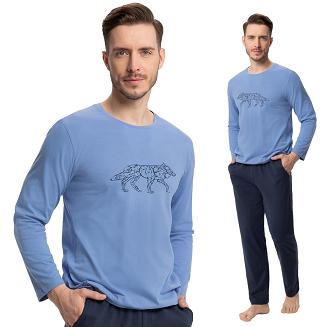 Piżama męska LUNA kod 728 niebieska granatowa wilk