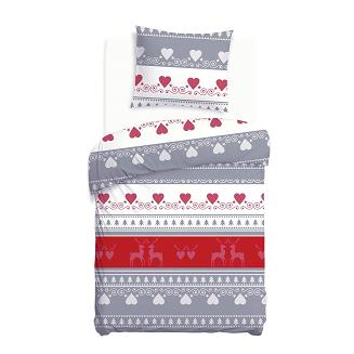 Pościel flanelowa FLANELOVE 140x200 szara w serca i choinki