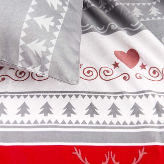Pościel flanelowa FLANELOVE 140x200 szara w serca i choinki