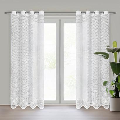 Firana gotowa na przelotkach CINDY 140x250 Eurofirany biała o strukturze siateczki w zygzak