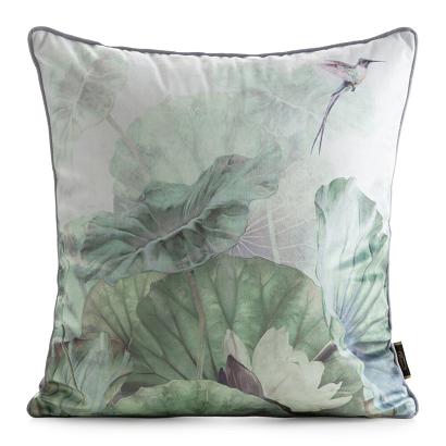 Poszewka dekoracyjna VELVET 45x45 Eurofirany zielona srebrna motyw btaniczny koliber