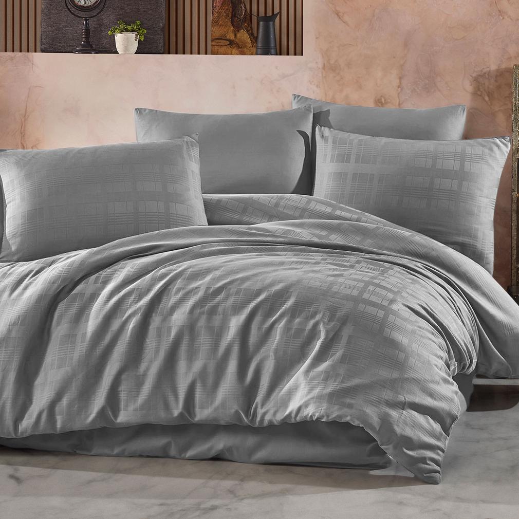 Pościel satyna bawełniana MARSELA EXCLUSIVE 180x200 szara w kratkę