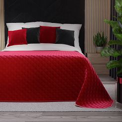Narzuta dekoracyjna VELVI 170x210 pikowana w geometryczny wzór czerwona