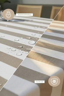 Beżowy Obrus Ogrodowy Wodoodporny 140x240 STRIPES