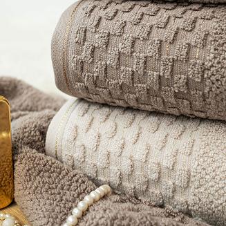 Ręcznik bawełniany NEPTUN 70x140 ciepły brąz ze złotą nitką